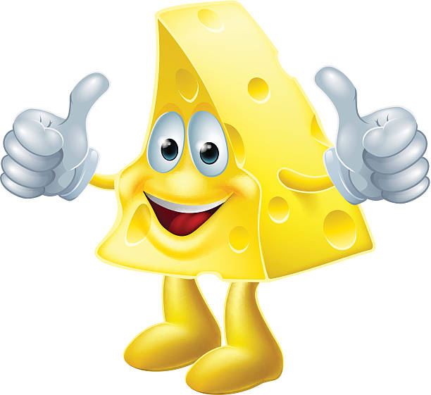 행복함 말풍선이 있는 치즈 남자 - cheese swiss cheese portion vector stock illustrations