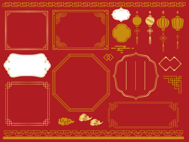 kuvapankkikuvitukset aiheesta kiinalainen kehyssuunnittelu. kiina, kuviot, kulttuuri, piirrokset ja koristeet. - lunar-new-year