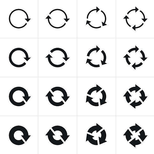 illustrazioni stock, clip art, cartoni animati e icone di tendenza di freccia segno ricarica aggiornamento rotazione nero icona pittogramma loop - immagine coordinata