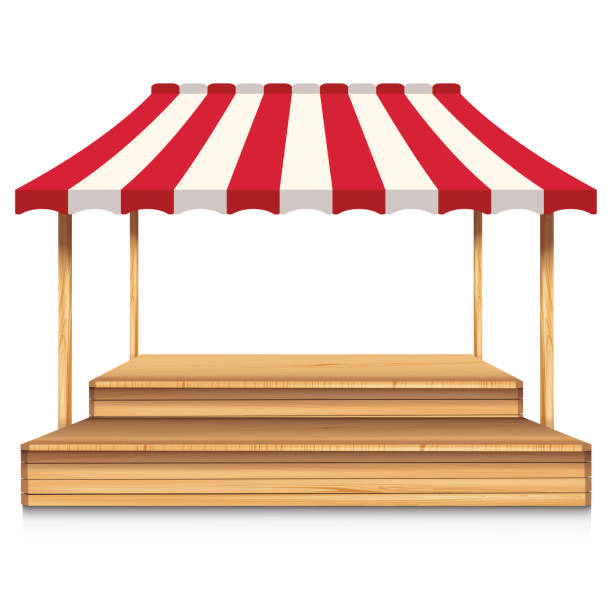 istock Wooden market stall with red awning isolated on white background. 1671712168