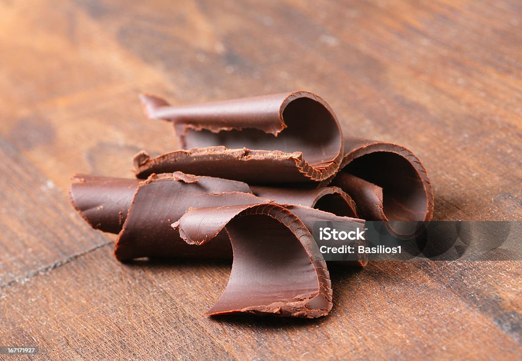 chocolate shavings chocolate shavings on a wooden background Chocolate Stock Photo