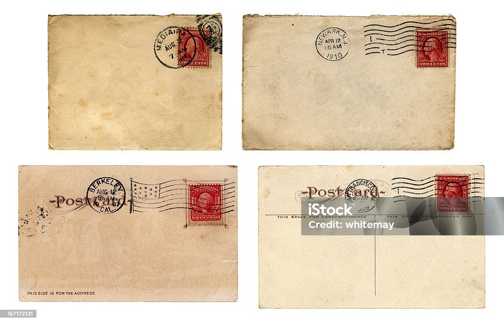 Realizado era correo, de sobres y tarjetas postales - Foto de stock de Tarjeta postal libre de derechos
