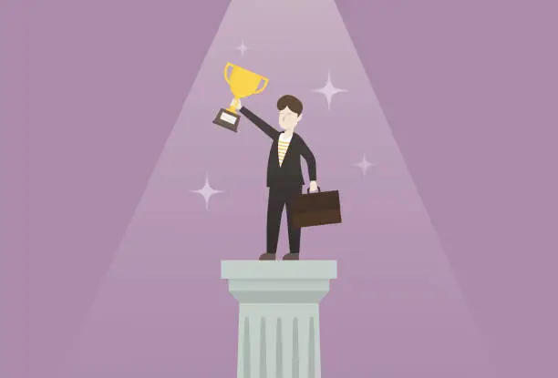 Vector illustration of Success celebration with trophy on roman pillar for employee of the month