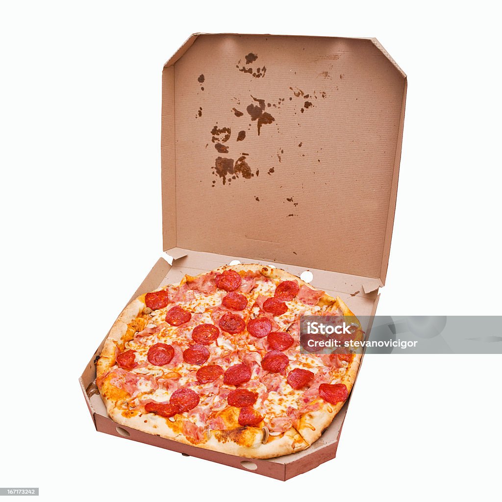 Consegna di pizza alla salsiccia piccante - Foto stock royalty-free di Alimentazione non salutare
