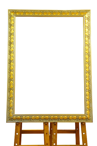 istock Vintage gold picture frame with wooden easel isolated on white 167178511