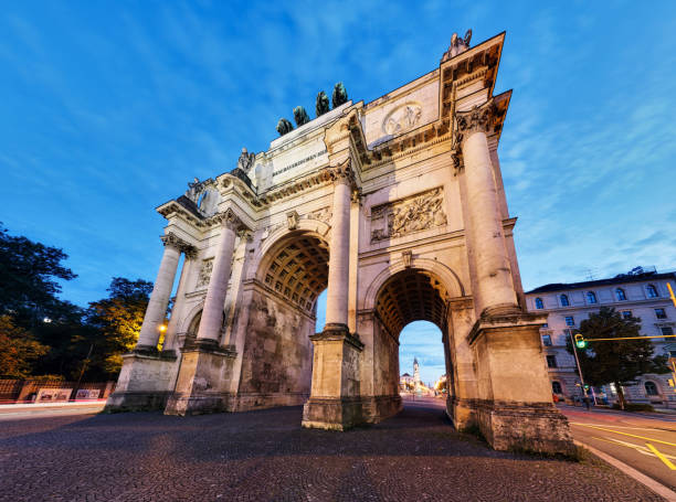 istock Victory Gate in Munich - Siegestor, Germany at dusk 1671797573