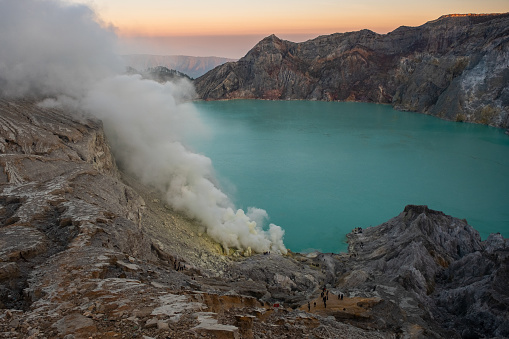 Hundreds of tourists descend daily into the Ijen crater in hopes of witnessing the famed \