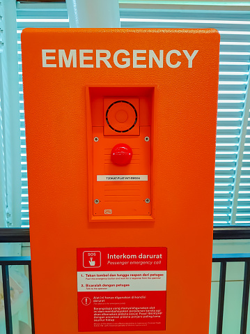 Jakarta, Indonesia - August 26, 2023 : emergency call red box