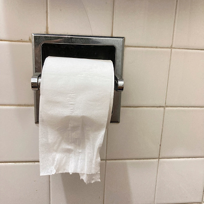 White color roll of toilet paper at home