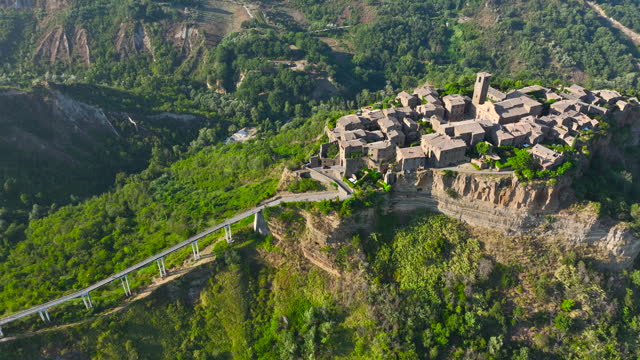 Aerial view of Civita di Bagnoregio Lazio - Italy, Aerial view of the famous town of Civita di Bagnoregio in summer, popular places in italy, world unesco protected places, historical places of the world