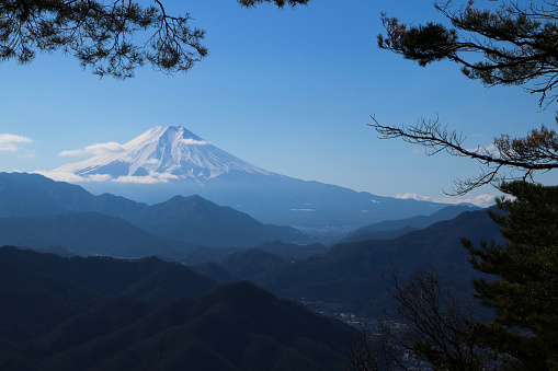 Mt. Fuji seen from Mt. Momokurayama in Otsuki City at Yamanashi Prefecture
