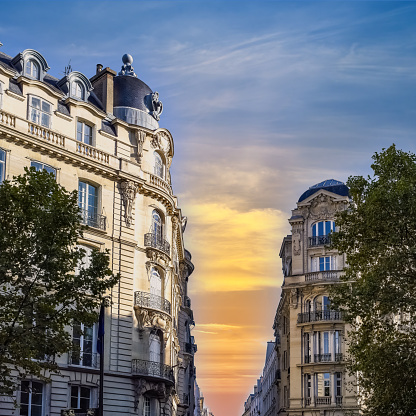 Paris, beautiful facades in the 7e arrondissement, quai Voltaire, near the Seine