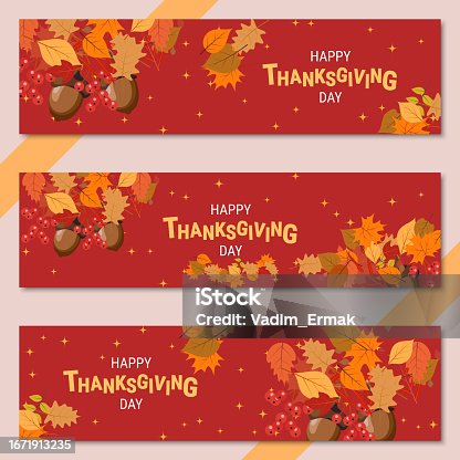 istock Happy Thanksgiving Day vector banners set 1671913235