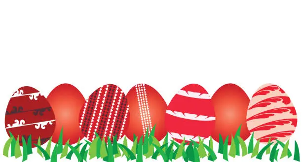 Vector illustration of red Easter eggs horizontal banner on white background