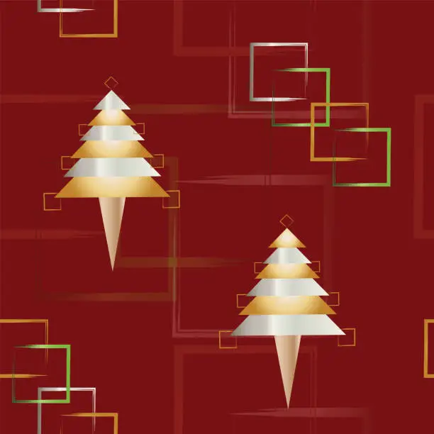 Vector illustration of seamless pattern with Christmas trees on dark red background vector