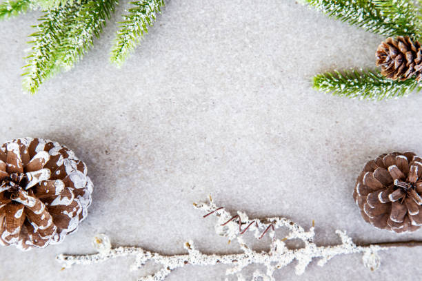 istock Christmas frame with pine cones and fir branches on a grey background 1671932282