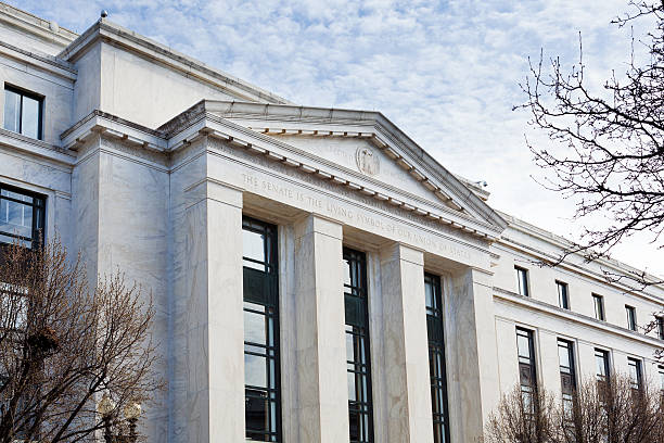 Dirksen Senate office building facade Washington Carving of inscription on front of Dirksen Senate office building Washington DC dirksen senate office building stock pictures, royalty-free photos & images