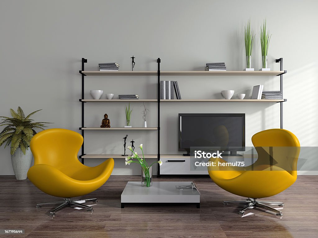 Modern interior with yellow armchairs Armchair Stock Photo