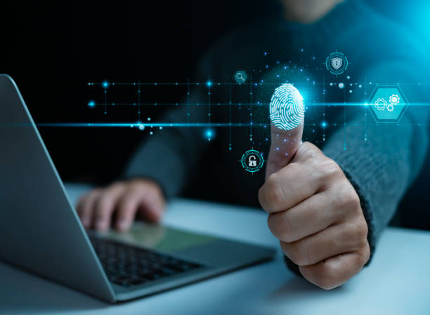istock Businessman scan fingerprint biometric identity and approval. Secure access granted by valid fingerprint scan, Business Technology Safety Internet Network Concept, Business Technology Safety Internet Network Concept. 1671986654