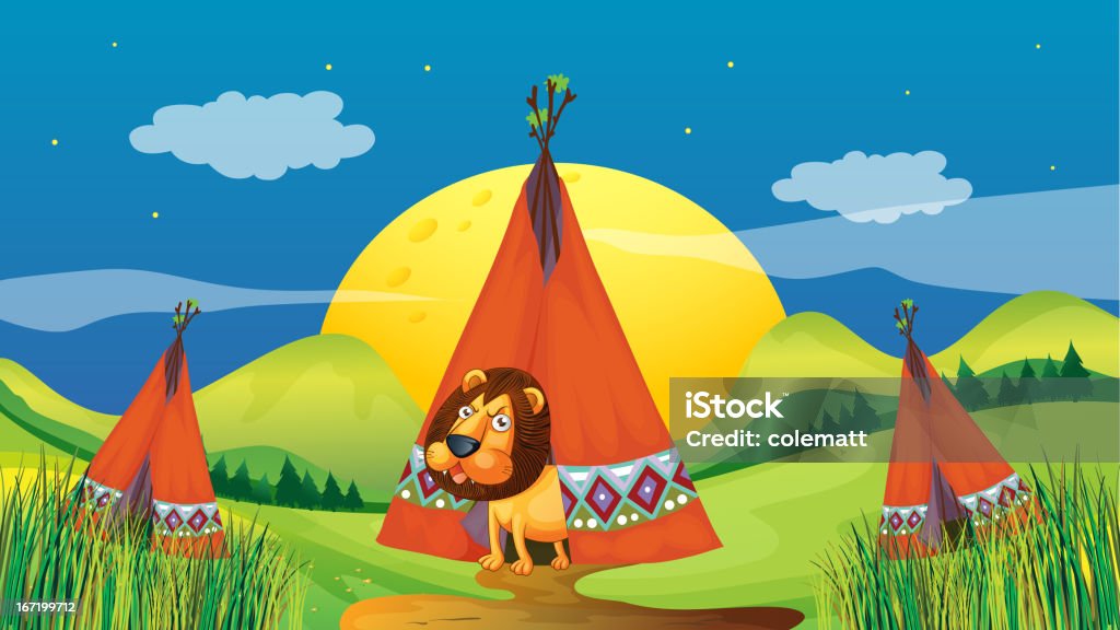 Lion à l'intérieur de la tente - clipart vectoriel de Attendre libre de droits