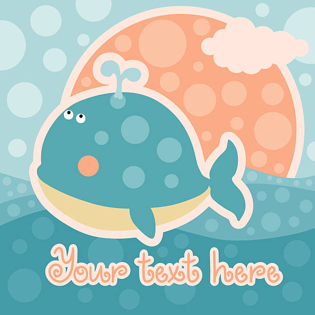 Baby background with whale and space for text Blue cartoon background with a whale and sun silhouette sky nobody cream coloured stock illustrations