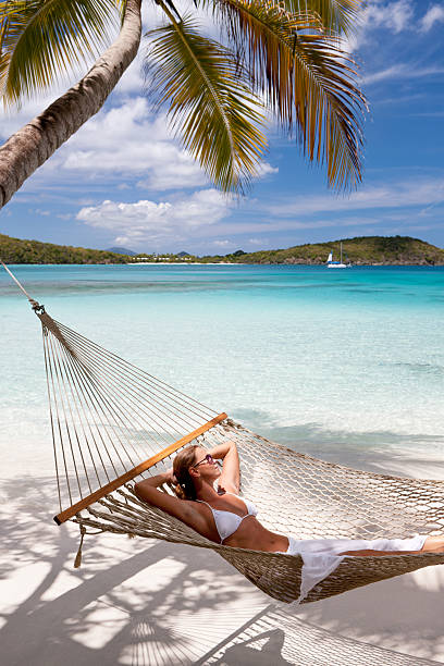 A Hammock at the Bany beach bay with pristine caribbean waters in Guardalavaca, Hoguin province, Cuba