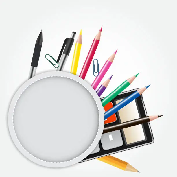 Vector illustration of School theme background with different tools. Vector illustration
