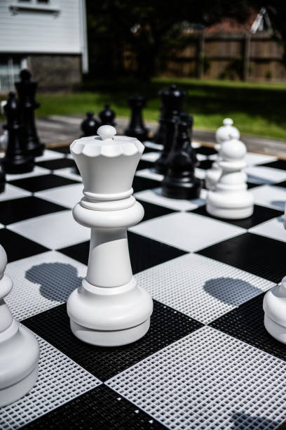 istock Pieces of a large garden chess set.. 1672039422