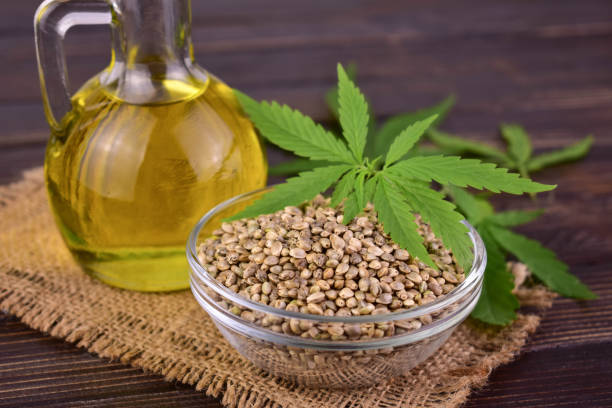 healthy hemp oil and hemp seeds on wooden background.	close-up. - hemp seed heap white imagens e fotografias de stock