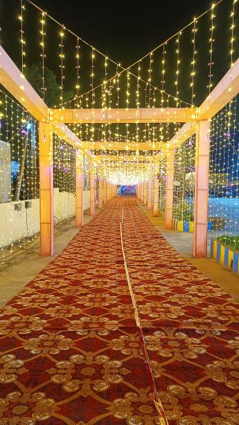 istock Electric lighting decoration prepared for wedding ceremony in India 1672058965