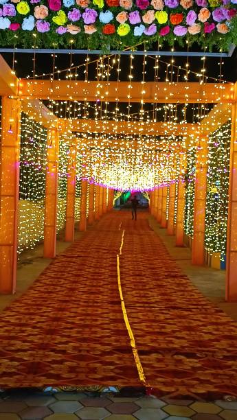istock Electric lighting decoration prepared for wedding ceremony in India 1672058972