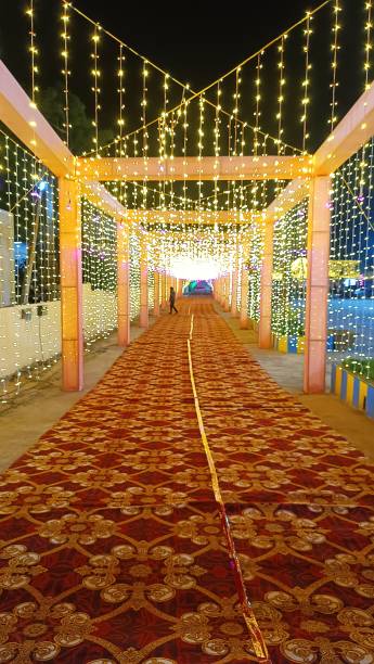 istock Electric lighting decoration prepared for wedding ceremony in India 1672059485