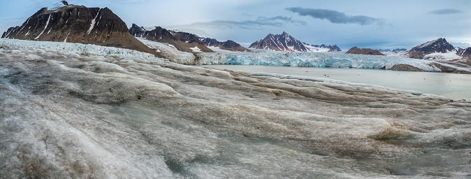 Hiking the LilliehÃ¶Ã¶kbreen glacier complex in Albert I Land and Haakon VII Land at Spitsbergen, Svalbard.