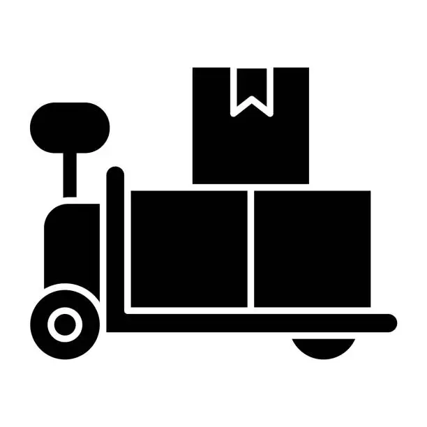Vector illustration of Forklift trolley with boxes solid icon, delivery and logistics symbol, Loaded hand warehouse cart vector sign white background, Manual truck with icon glyph style. Vector.