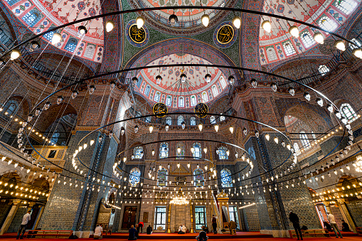 Istanbul, Turkey - October 24, 2022:   New Mosque (Yeni Cami), originally named Valide Sultan Mosque. Eminönü, Istanbul.