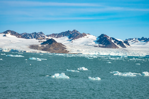 Glacier complex in Albert I Land and Haakon VII Land at Spitsbergen, Svalbard.