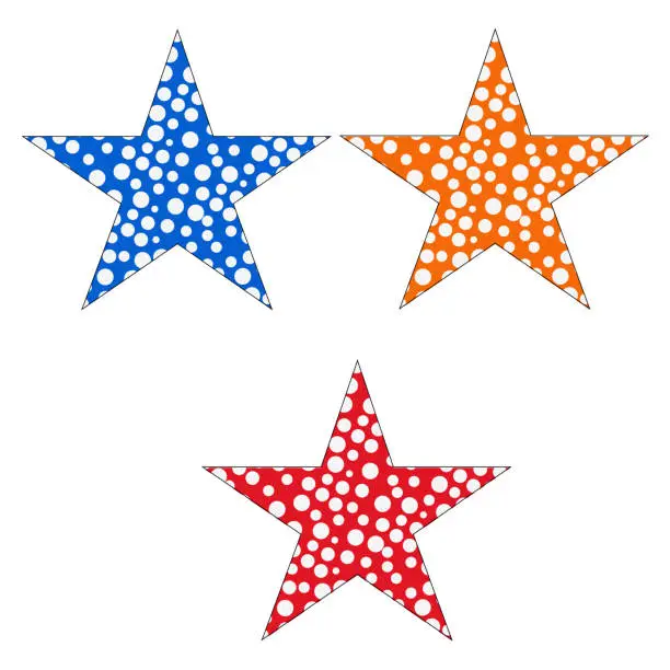 Vector illustration of Colorful stars set: Vector assets for Christmas stars, festival celebrations, web or game design, and app icons. Vector template isolated on a white background.