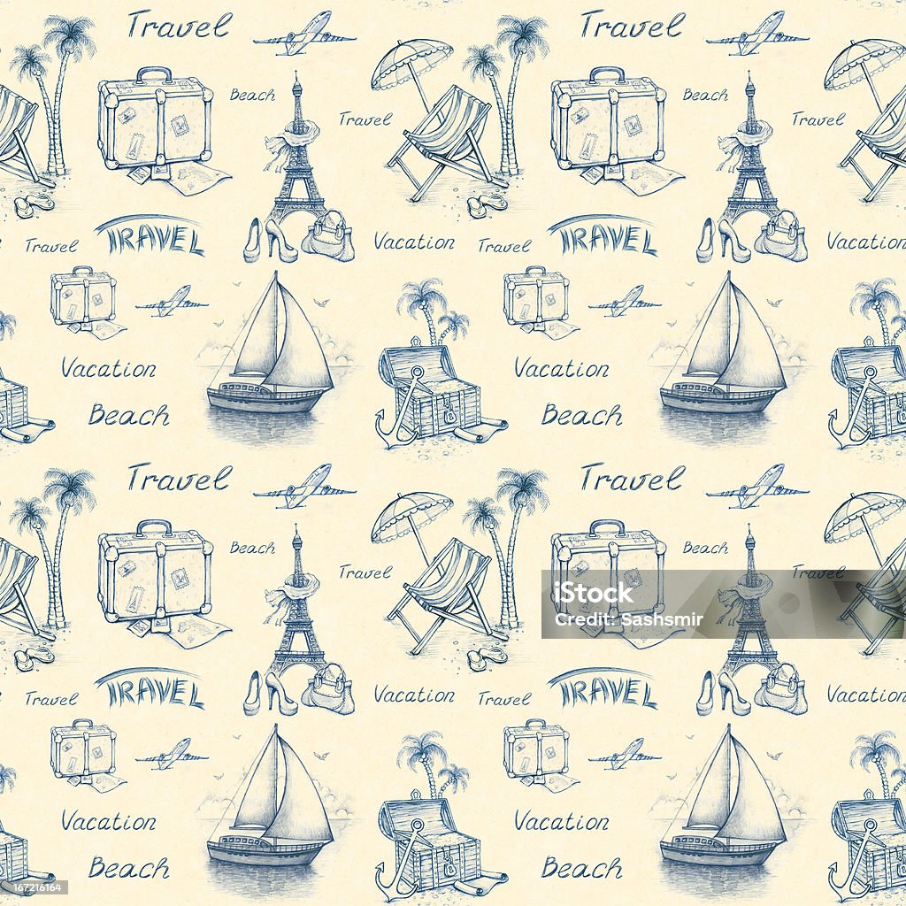 Seamless pattern with travel иллюстрации - Стоковые иллюстрации Акварельная живопись роялти-фри