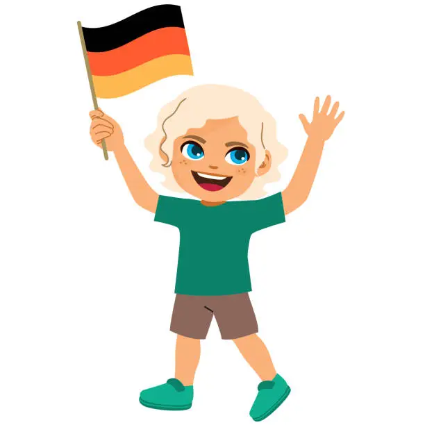 Vector illustration of German Boy Waving Germany Flag