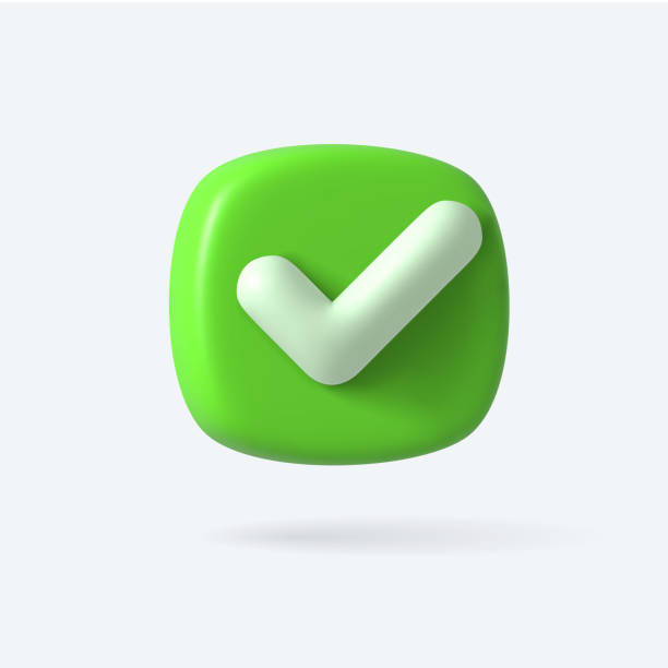 ilustrações, clipart, desenhos animados e ícones de caixa vector render 3d of right check mark. ícone ou emblema de aprovação verde. - checklist checkbox ok sign ok