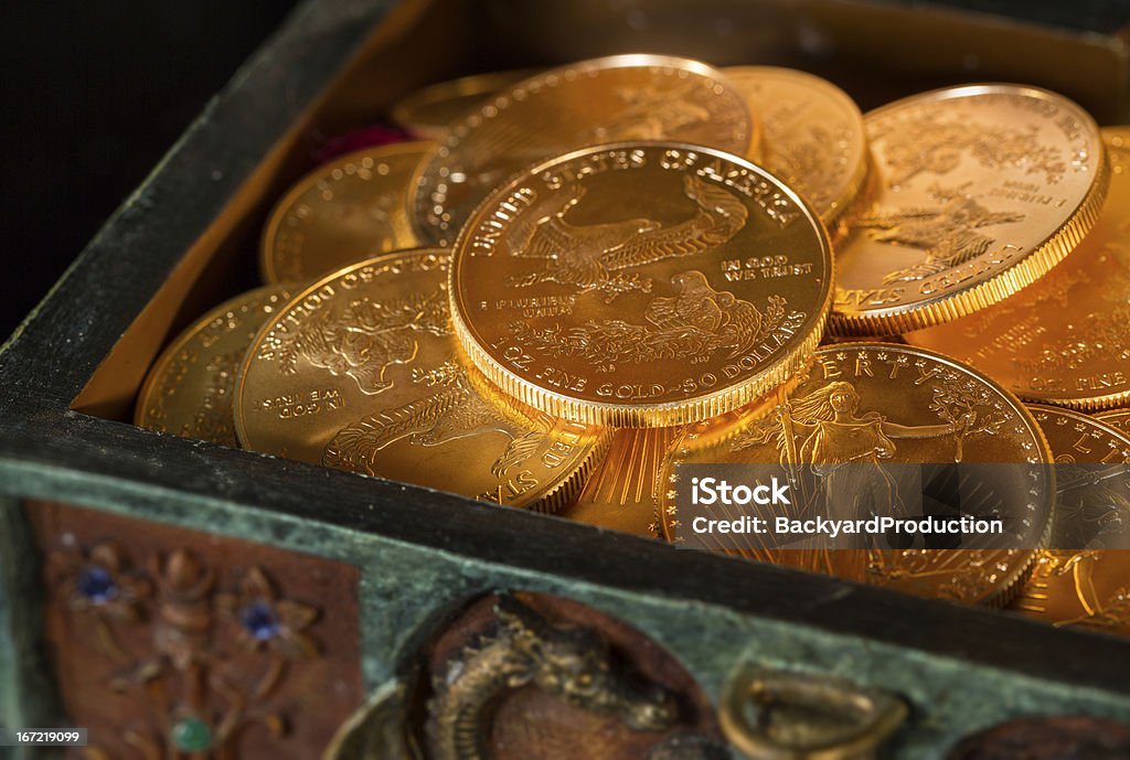 Sammlung von einem goldenen Münzen g - Lizenzfrei Alt Stock-Foto
