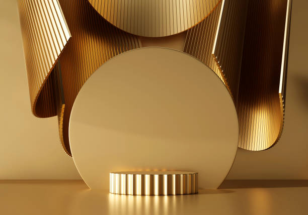 istock 3D rendering abstract luxury gold platform podium product presentation backdrop 1672202976