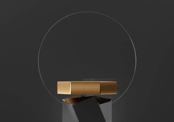 istock 3D rendering abstract black and gold platform podium product presentation backdrop 1672208454