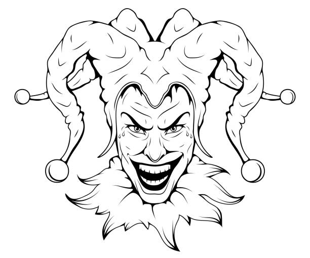 조커 얼굴. 졸리 조커의 벡터. 조커 카드 놀이 - jester joker clown silhouette stock illustrations