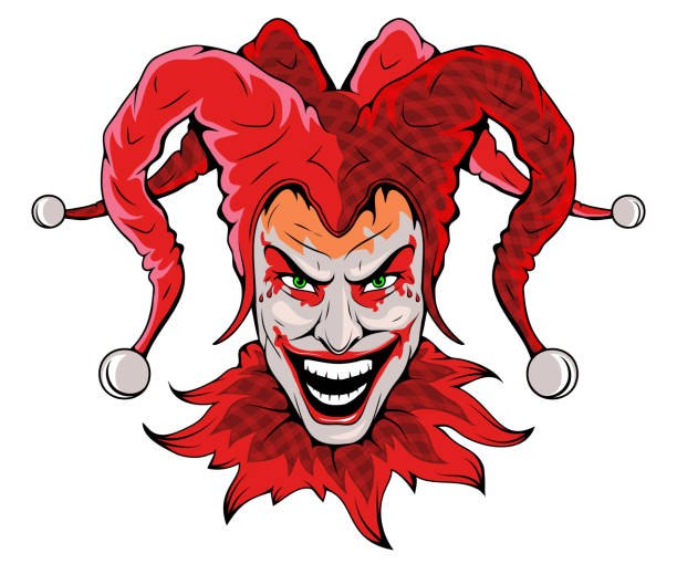 조커 얼굴. 졸리 조커의 벡터. 조커 카드 놀이 - jester joker clown silhouette stock illustrations