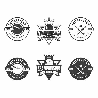 Cricket icon, emblem set collection, design template on light background