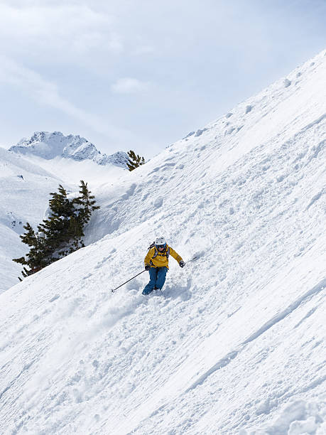 istock Female skier making turn on steep slope 167222774