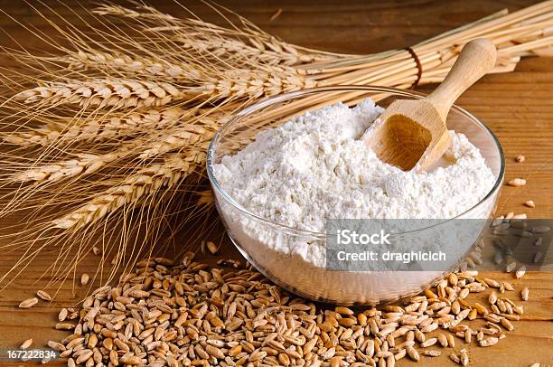 Wheat Grain And Flour Stock Photo - Download Image Now - Cereal Plant, Flour, Food