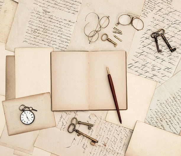 istock antique accessories, old letters, watch and keys 167223412