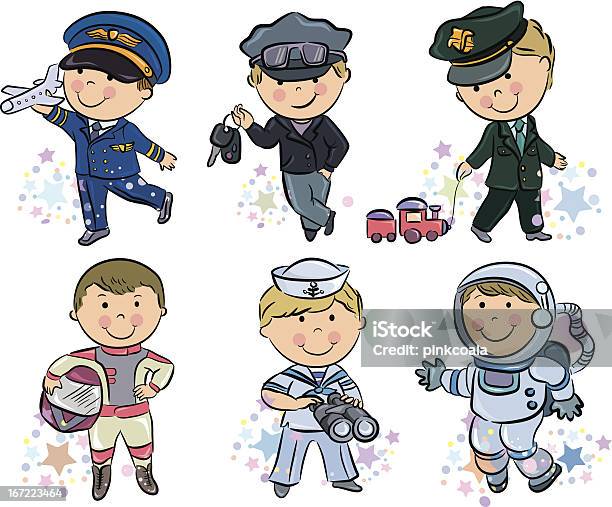 Professions Kids Set 1 Stock Illustration - Download Image Now - Train Engineer, Hat, Air Vehicle